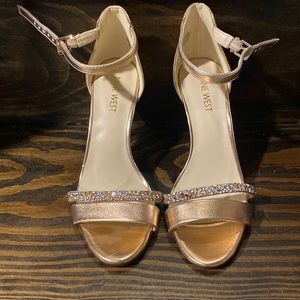 Nine West gold/silver beaded strap heels